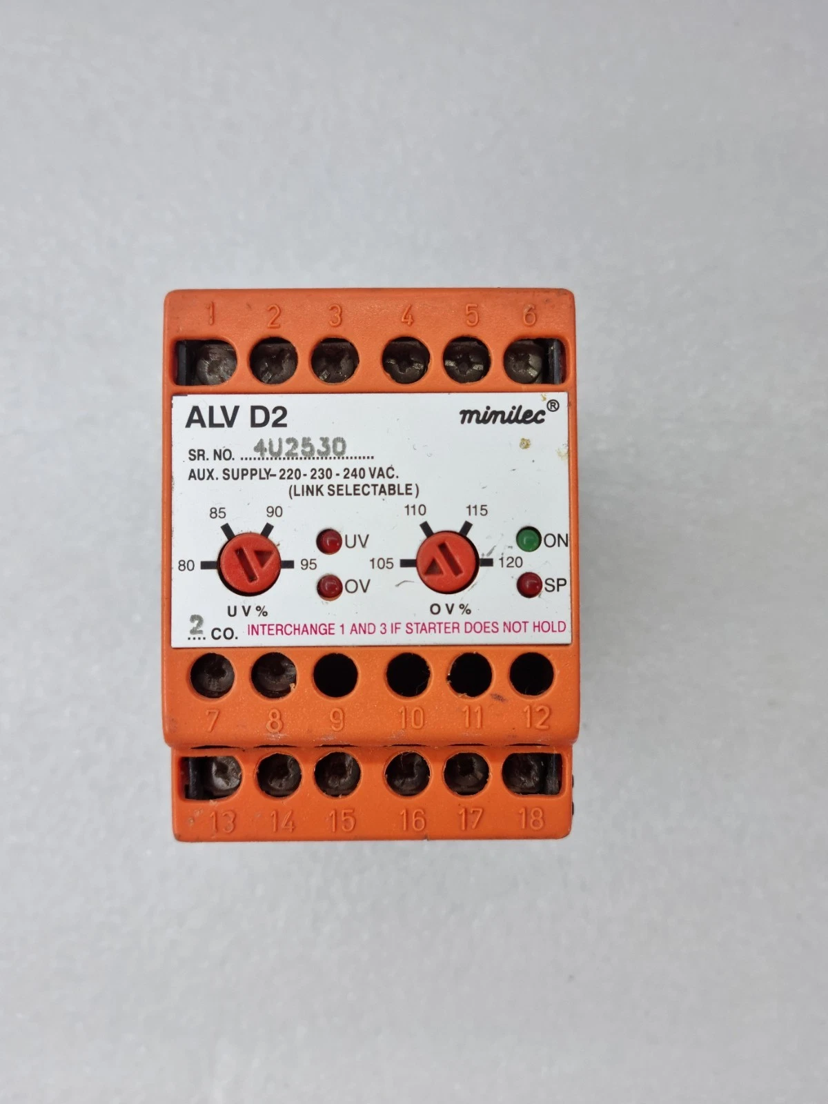 MINILEC ALV D2 PHASE FAILURE RELAY 220-230-240VAC